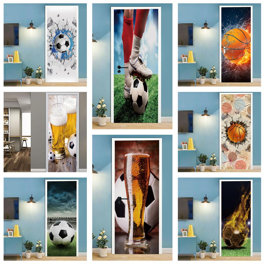 Home Gym Room - Futbol basketbol 3D duvar kağıdı kapı